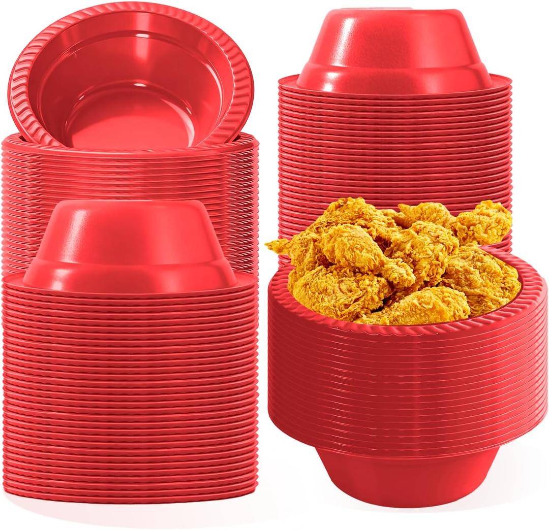 12oz Red Disposable Plastic Bowls Perfect for Mother's Day Party, Ice Cream, Salad, Dessert, Picnic, Snacks, Soup Serving Cups(Red), medium sized