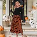 Women Pumpkin Skirt Elastic Waist Layered Mesh Midi Skirt Party Costume (M)