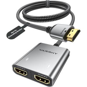 Warrky HDMI Splitter 4K, Display Mirror Same Screen Only (Not Extend Screen), HDMI Splitter 1 in 2 Out [USB-C Powered, Metal Shell, 3.3 Ft Braided Cable], 1x2 for Dual Monitors, Grey-4K UHD
