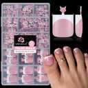 UNA GELLA French Toe Nail Press Ons, Pre-Etched 15 Sizes 180Pcs Sharp Square X-Soft Pink Press On Toenails False Toes Soft Gel Square Full Cover Fake Toenails for Nail Extensions DIY Salon Pedicure