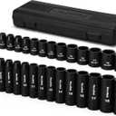 TecoTek 27 Pieces 3/8-Inch Drive 12-Point Metric Impact Socket Set, CR-V, 7mm to 19mm, Standard and Deep, 1/4"-3/8" Drill Adapter