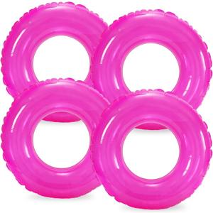 Whaline 4Pcs Inflatable Pool Float Toy Swim Tube Ring Pool Tube for Teen Boy Girl Outdoor Summer Swimming Pool Beach Party Favor Supplies (Hot Pink)