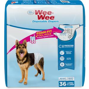 Four Paws Wee-Wee Super Absorbent Disposable Adjustable Dog Potty Training Diapers, Leak-Proof Protection for Dogs, Size Large, Over 19" Waist, 36 Count