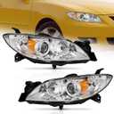 WEELMOTO for 2004-2009 Mazda 3 Sedan Headlights Assembly Compatible with 04-09 Mazda 3 Sedan 4Dr Projector Headlight Replacement Chrome Housing (Does NOT fit Factory HID Models or Hatchback Models)