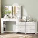Ieejdn Makeup Vanity Desk with Mirror and Lights, Vanity Desk with 8 Drawers & Storage Shelves, Vanity Table with Power Outlet, 3 Color Modes & Adjustable Brightness Dressing Table, Bedroom,White