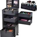 Rolling Makeup Case on Wheels 6-in-1 Cart With Drawer/Polish Slots/Tool Pad