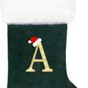 20 Inches Super Soft Plush Monogram Christmas Stockings Xmas Rustic Personalized Stocking Embroidered Letter Decoration for Decor (Green)