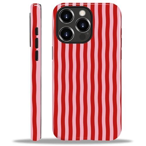 ilikediy for iPhone 15 Pro Case,HL2 Red Stripes Hybrid 2 Layer Hard Shell Silicone Protective Pattern Design Case