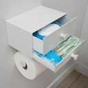 Modern Toilet Paper Holder with Storage Drawers - Toilet Paper and Wipes Holder for Bathroom - Aluminum TP Holder with Shelf and Drawers - Adhesive or Wall Screw Mounting - Withe/White Knobs