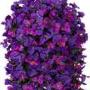 Artificial Bougainvillea Faux Flowers Plants Baskets for Outdoor Outside Decoration, 3PCS Fake Silk Flowers Long Trailing Vines UV Resistant Realistic for Front Door Porch Patio (Dark Purple Fuchisa)