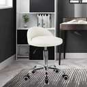 KKTONER PU Leather Round Rolling Stool with Back Rest Height Adjustable Swivel Drafting Work SPA Task Chair with Wheels (White)