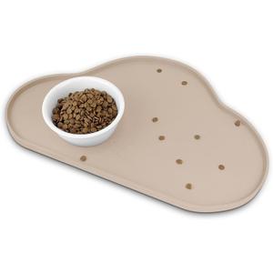 Ptlom Dog Food Mat Anti-Slip Dog Bowl Mats for Food and Water, Waterproof Pet Placemat Prevent Messy Spills to Floor, High-Lips Puppy Feeding Trays for Small Medium Large Dogs Cats, Silicone, Taupe (18.8"L x 11.7"W)