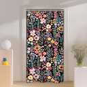 Riyidecor Small Stall Shower Curtain for Bathroom Decor 36Wx72H Rv Narrow Half Single Floral Stand Up Colorful Black Flowers Leaves Art Printed Fabric Polyester Waterproof 7 Pack Plastic Hooks