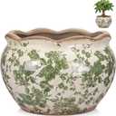 Geetery Ceramic Planter Pot 11 Inch Round Plant Pot, Vintage,Green,Large