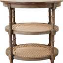 Creative Co-Op Round Mango Wood Table with 2 Cane Shelves, Small
