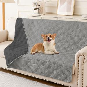 hyha Waterproof Dog Blanket, Reversible Pet Bed Blanket, Soft Sofa Couch Cover for Dogs Washable, Waterproof Pet Couch Covers for Sofa Puppy Cats Furniture Protector(68"x82", Grey/Dark Grey)