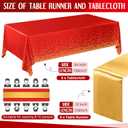 Tudomro 16 Pcs Red and Gold Disposable Plastic Tablecloths and Satin Table Runner Set 54x108 Inch Tablecloth 12x108 Inch Table Runners for New Year Wedding Birthday Baby Shower Graduation