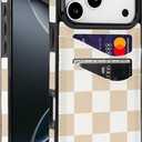 Compatible with iPhone 17 Pro Max Wallet Case for Card Holder PU Leather Slot Shockproof Soft TPU Cover for Women Girls Cute Case for iPhone 17 Pro Max 6.9 inch (Neutral Checkerboard)