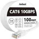 Jadaol Cat 6 Ethernet Cable 100 ft, Outdoor & Indoor 10Gbps Support Cat8 Cat7 Network, Flat RJ45 Internet LAN Computer Patch Cable for Router, Modem, Switch, Gaming Consoles, Streaming Devices, White