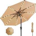 HOMSHADE 9ft Solar Patio Umbrella - Solar Lights LED Lighted Outdoor Market Table Umbrella, UPF50+ UV Protection with Push Button Tilt, Crank for Pool Deck and Garden (Beige)