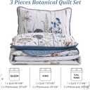 Dobuyly Blue King Size Quilts for Bed, Floral Botanical King Quilt Bedding Set 3 Pieces, Soft Lightweight Microfiber Brown Flower Bedspread Coverlet Set for All Season, 110"x90"