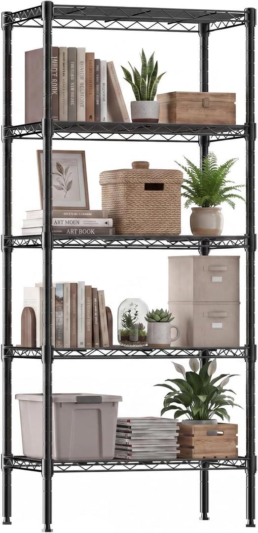 DUMOS 5-Tier Metal Wire Storage Shelves, Adjustable Standing Storage Rack Shelf, Heavy Duty Steel Shelving Unit Organizers for Kitchen Bathroom Pantry Garage, 23.2" Wx13.4 Dx59.8 H, Black