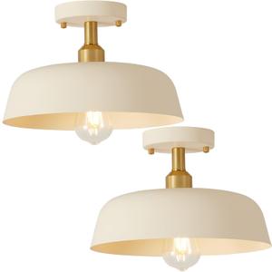 BCGMYLN Modern Semi Flush Mount Ceiling Light, 2-Packs Matte Cream Hallway Ceiling Light Fixtures,Mid Century Ceiling Lamp for Kitchen Hallway Entryway Bedroom Laundry Room (2 Packs)