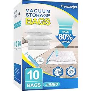Vacuum Storage Bags with Hand Pump, Plastic Packaging Bags, 80% Space Saver Vacuum Seal Bags for Clothing, Travel Lugggage, Blankets, Comforters, 10 Medium