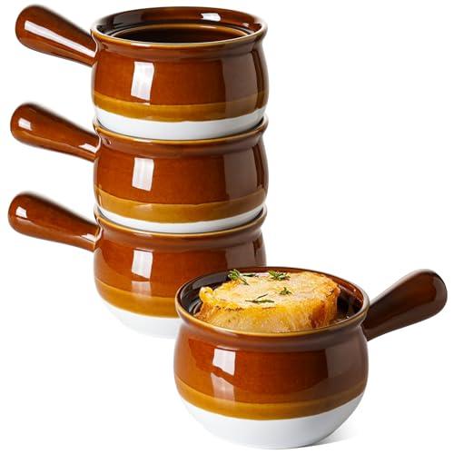 LE TAUCI French Onion Soup Bowls, 22 Ounces Ceramic Soup Bowls with Handles for Soup, Cereal, Chilli, Beef Stew, Soup Crocks Oven Safe and Stackable, Set of 4