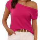 SUUKSESS Women Silk Cashmere Blend Off The Shoulder Tops Summer Lightweight Knit Trendy Sweaters Going Out Loose Fit Shirts (Rose Pink, Large) (Pink, L)