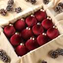 12 Pack Velvet Christmas Ball Ornaments Large Flocked Christmas Tree Hanging Ornaments Shatterproof Flocked Decorative Balls for Xmas Tree Decorations (Dark red, 2.36inch)