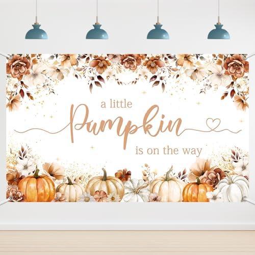 6x3.6ft Autumn Wild Flower Pumpkin Backdrop A Little Pumpkin is On The Way Baby Shower Party Decorations Fall Leaves Floral Photography Background Party Supplies Banner