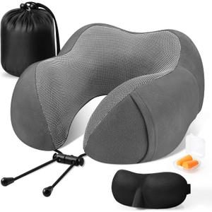 CloudBliss Travel Pillow Premium Memory Foam, Comfortable & Supportive Neck Pillow, Sleeping Neck Pillows for Travel, Airplane Pillow for Sleeping Airplane, Car, Office and HomeDark Grey