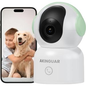 2K 3MP Indoor Security Camera, 5GHz/ 2.4GHz WiFi Camera, Security Camera for Home, 360°Pan Security Cameras with Motion Detection & One-Touch Call, Color Night Vision, Compatible with Alexa, Green