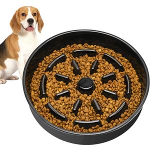 Pawaboo Ceramic Slow Feeder Dog Bowls, 1.5 Cups Dog Slow Feeder Bowl for Small/Medium Breed, Dog Dishes to Slow Down Eating, Puzzle Dog Food Bowl with Anti-Slip Pad, Dog Maze Bowl, 8.5in, Black (1.5 Cups-Small/Medium Dog)