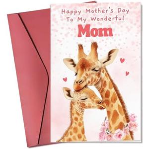 Pawzity Mothers Day Cards for Mom from Daughter, Son - Happy Mothers Day Card for Mom, Mother, Mama - Mother's Days Cards from Kids - Single 5.3''x 8'' Folded Greeting Card with Red Envelope, Pack of 2