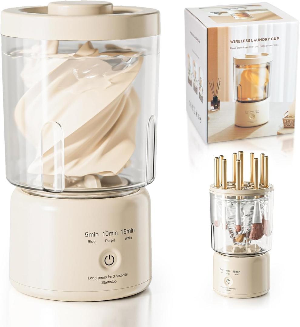 Portable Mini Washing Machine, Underwear Washing Machine Small Clothes Washer Makeup Brush Cleaner (Cream)