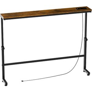 Aduanbang Adjustable Height Narrow Console Table with 2 Power Outlets, 39.4" Long x 5.9" Wide, Slim Behind Sofa Table, Rustic Brown Ideal for Living Room, Entryway, or Hallway