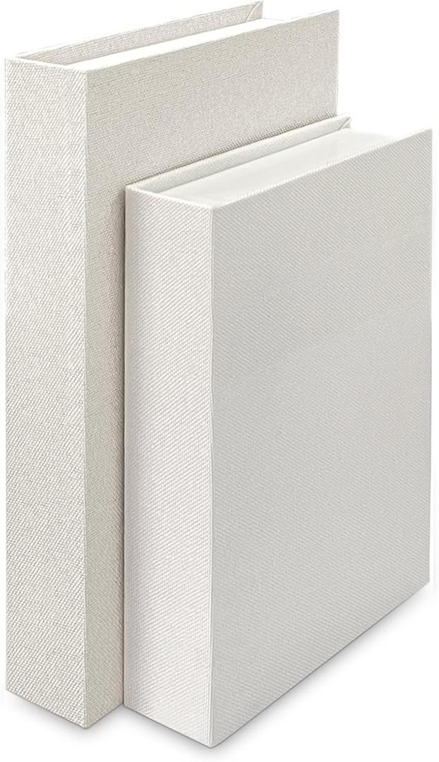 2Pcs Faux Books for Decorative - White Linen Fake Boxes, Blank Stacked Decor for DIY Crafts, Hotel Entryway, Bookshelf, Coffee Table (S&L)
