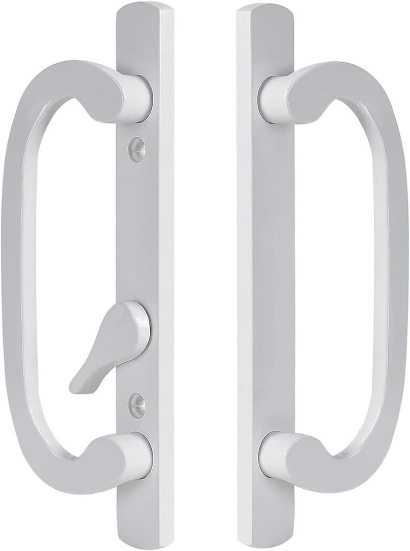 Sliding Patio Door Handle Replacement with Zinc Diecast I/E Pulls, Offset Thumbturn - Fits 1-3/8" to 2-1/4" Thick Door, 3-15/16" Hole Spacing, Non-Handed, Only White Handle, not Center Latch