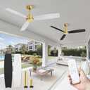 ZMISHIBO 2 Pack 52 Inch Outdoor Ceiling Fans with Remote, Gold Ceiling Fan No light with Quiet Reversible DC Motor, 6 Speeds, 3 Blade Modern Ceiling Fans for Patio Living Room Bedroom Indoor
