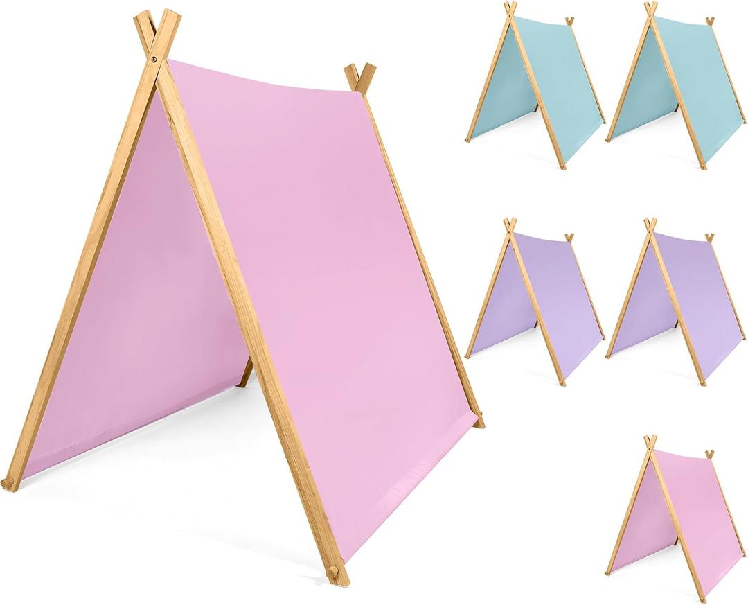 6 Pack Teepee Tents Bulk, Sleepover Play Tents Washable Foldable Teepee Shelter for Indoor Outdoor Slumber Pajama Party(Pink,Blue,Purple), 46.5" L X 43.3" H X 34.6" W