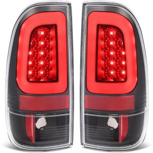 KUAFU Pair LED Tail Lights Compatible with 1997-2004 Ford F150 1999-2007 F250 F350 F450 F550 Super Duty Replacement for F85Z13404CA F85Z13405CA LED Tube Bar Tail Lamp Brake Black Housing & Clear Lens