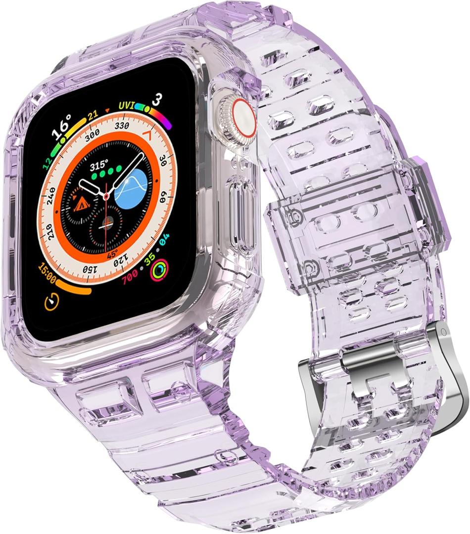 CRIS-BAND Bumper Bands Compatible with Apple Watch Band 45mm 44mm 42mm 41mm 40mm 38mm for Women Men, Water Shock-Proof Strap for iWatch Apple Watch Band with Case for Series 9 8 7 6 SE 5 4 3 2 1 (Jelly-Purple)