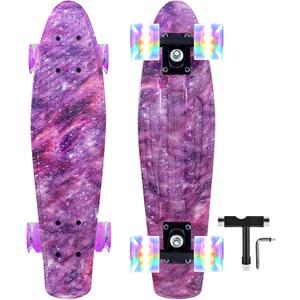 Nattork Skateboards 22 Inch Mini Cruiser Skateboard Complete Retro Skate Boards with Colorful Light Up Wheels for Kids Girls Boys Beginners