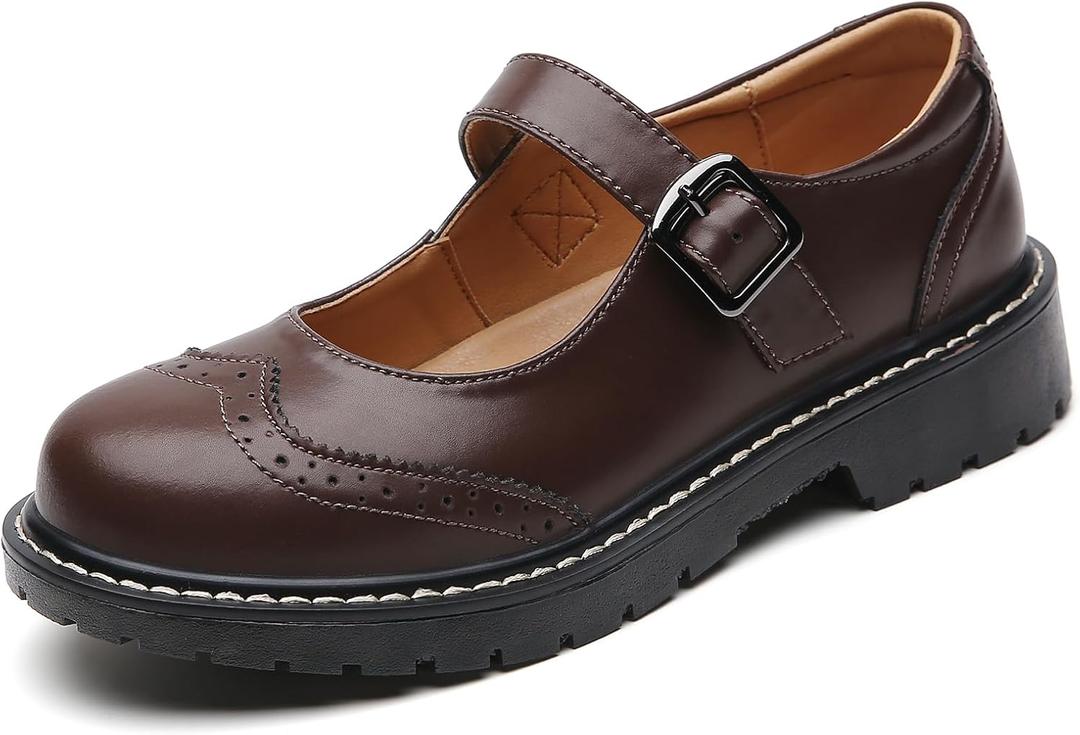 XMM Mary Jane Shoes Women Mary Janes Flats Ladies Oxford Shoes for Women Comfort Leather Round Toe Non-Slip Dressy Casual Cute Girls School Work Shoes, US 6.5