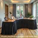 6Ft Black Satin Table Skirt for Rectangle or Round Tables, Wrinkle-Free & Ruffle Pleated Teacher Desk Skirt Sparkly Spandex Table Skirting for Home Office & Kitchen, Trade Shows, Wedding Party Decor