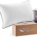 Goose Feather and Down Bed Pillow Standard Size Single Pack, Luxury 3-Chamber Pillows with Soft & Down-Proof Cover, Fluffy Plush Hotel Pillow for Side, Back & Stomach Sleepers
