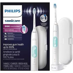 Philips Sonicare ProtectiveClean 5100 Rechargeable Electric Toothbrush, with Pressure Sensor, 3 Cleaning Modes, SmarTimer and QuadPacer, 14-Day Battery Life, Travel Case, White, Model HX6857/11
