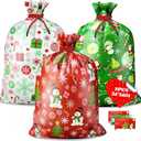 Wyegey Jumbo Gift Bags, Giant Size 36x56 inch, 3pcs with Tags & Tie, Heavy-Duty Plastic Xmas Bags (B-Extra Large)